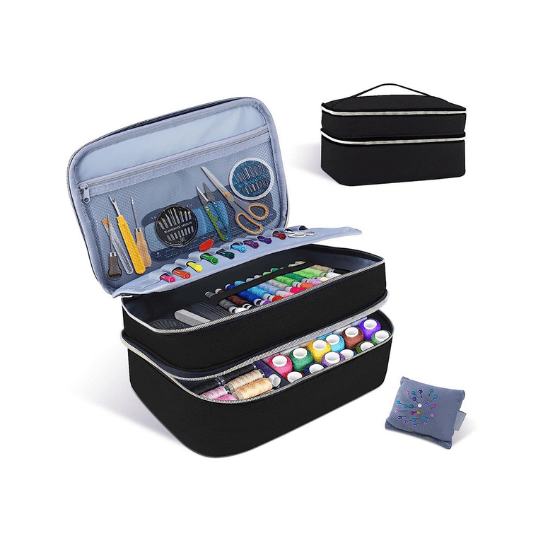 46 Grids Sewing Organizer, Double Sided Thread Box Storage, Portable Clear  Plastic Organizer Box (Clear) 