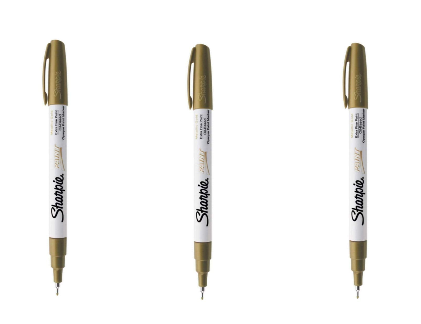 Sharpie Oil-Based Paint Marker, Extra Fine Point, Gold Ink, Pack of 3