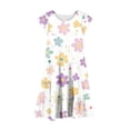 thumbnail image 4 of Vestido de Verano de Manga Corta para Niñas Estampado de Flores Cuello Redondo, Vestido de Manga Corta para Niños con Bolsillos Fiesta Diaria Casual, 4 of 5