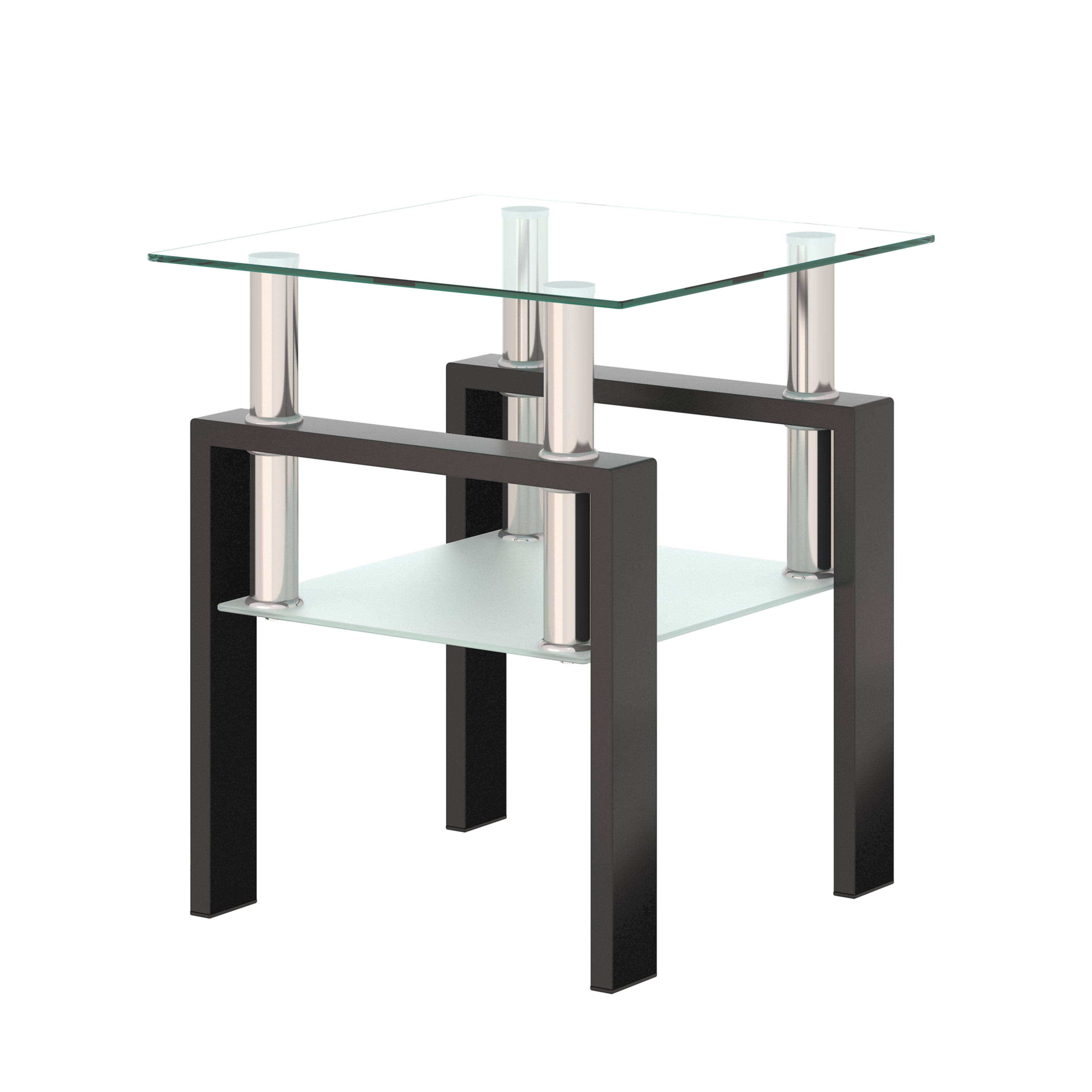Euroco 1-Piece Modern Tempered Glass Tea Table Coffee Table End Table, Square Table for Living Room, Transparent/Black