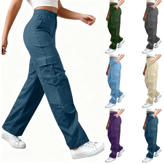 LEKWK Cargo Pants Women Regular Fit High Waisted Utility Cargo Pants with Pockets Durable Cotton Work Pants for Outdoor Hiking and Daily Wear