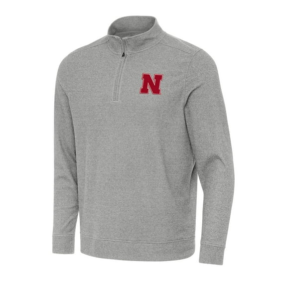 Men's Antigua Heather Gray Nebraska Huskers Subtle Quarter-Zip Sweatshirt