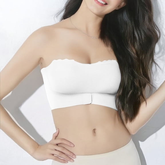 wcjm White Bandeau Strapless Bra For Women Wire Bras Front Buckle Padded Bra With Straps