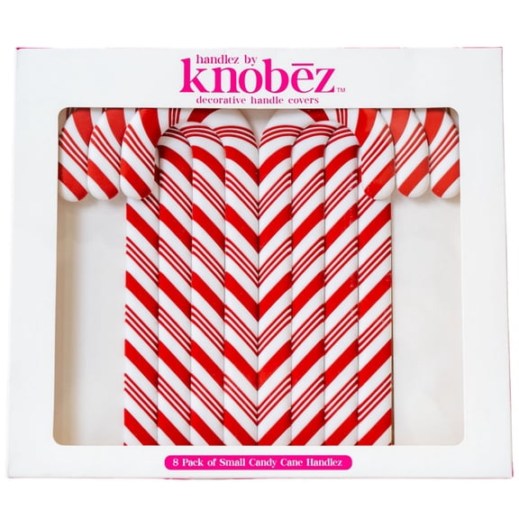 Knobēz: Handlez Covers - Small Candy Cane - 8pk - Stretch Over Hardware Decorations, Holiday-Winter-Christmas, Kitchen-Bathroom-Dressers-Home