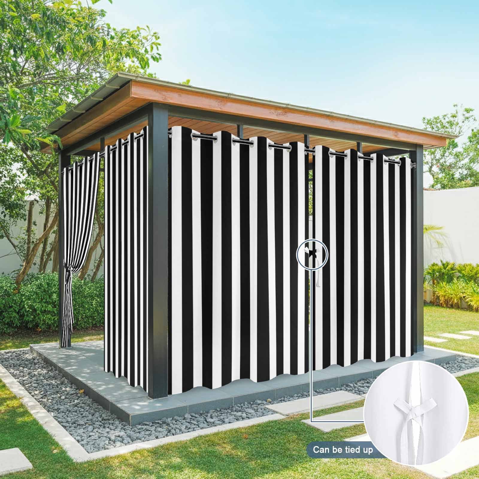 Black Striped Outdoor Curtains for Patio Waterproof,Windproof Privacy Curtains with Weighted Bottom,Modern Farmhouse Black and White Stripes Outside Drapes for Picnic Garage Yard 54"x95" 2 Panel