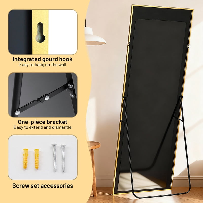 Rect Full Length Mirror, 59"x16" Large Floor Mirrors, For Wall Door Bedroom Bathroom Living Room (Gold)