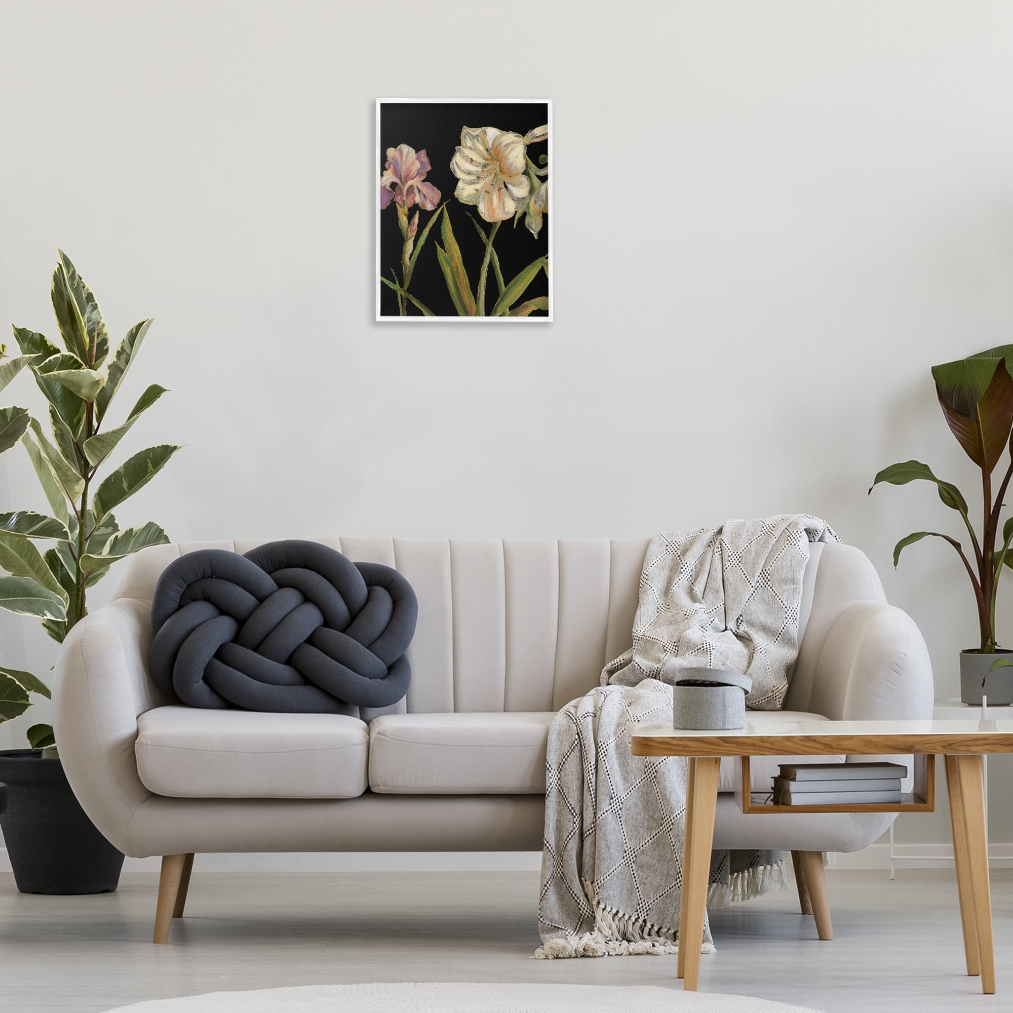 Stupell Industries Iris Flowers on Black Botanical & Floral Painting White Framed Art Print Wall Art, 16 x 20