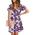 thumbnail image 3 of Uaswgudfs Women's Short Sleeve V-Neck Midi Dress​ - Summer Casual Floral Embellishment & Pockets, Knee-Length Soft Fabric & Versatile Style Purple S, 3 of 7