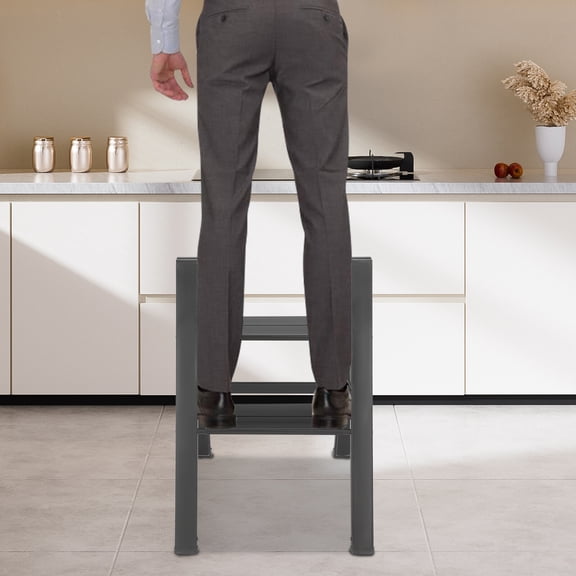 Aluminum Foldable 2-Step Ladder, 300kg Heavy Duty Non-Slip Pedal Space-Saving Shelf Stool