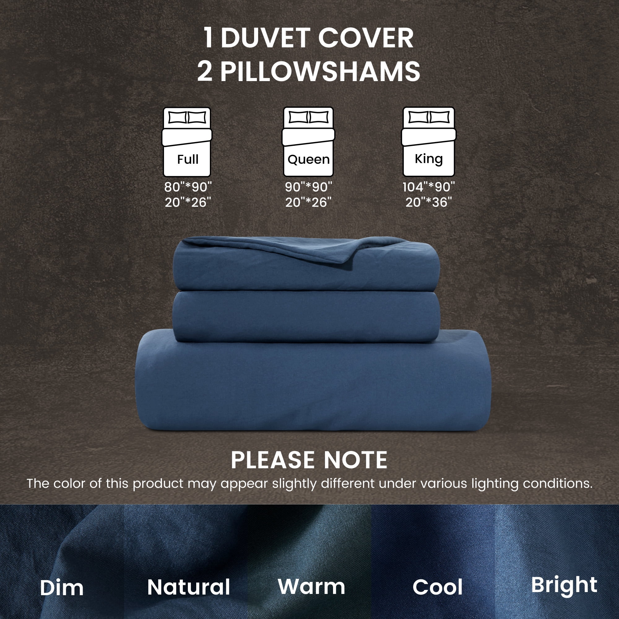 Sleep Zone Duvet Cover Queen Size, Stone Washed, Soft and Comfortable with Natural Wrinkles, Easy Care, Gift-Wrapped, Safe and Skin-Friendly(Navy, Queen)
