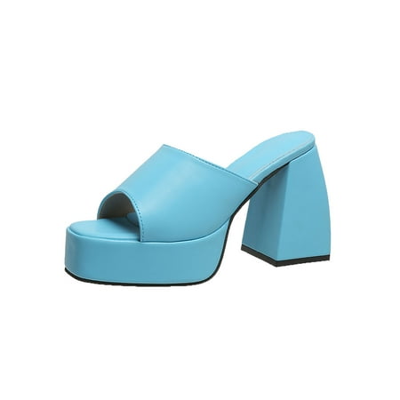 

Avamo Women s Party Casual Platform High Heel Slippers Wedding Comfort Slip On Shoes Light Blue 4.5