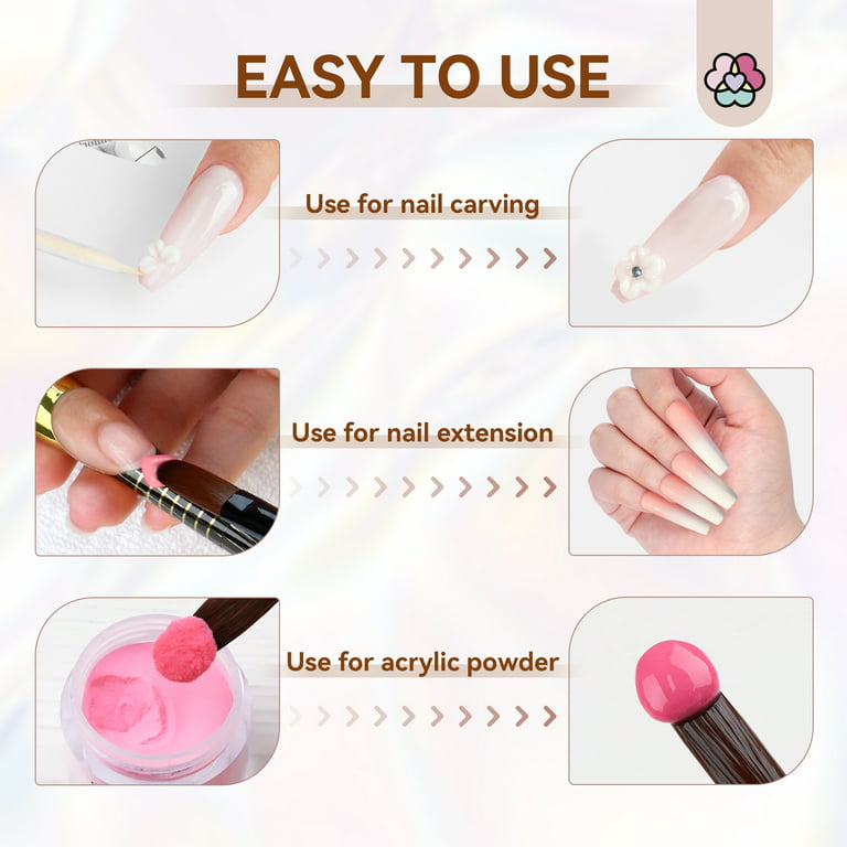 Saviland 3pcs Acrylic Nail Brushes Set - Size 8/10/14 Acrylic Nail Art Brushes for Application Nail Extension