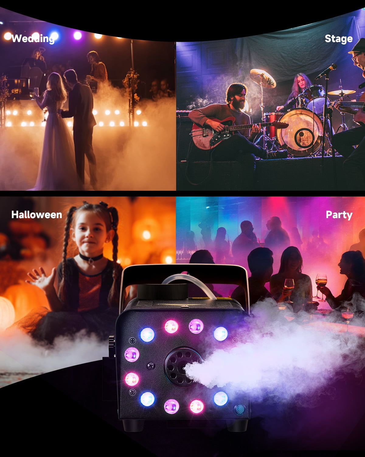 Donner Halloween Fog Machines 600W,  3000 CFM, 13 Colors, 12 RGB LED Lights, Smoke Machine for Party Wedding