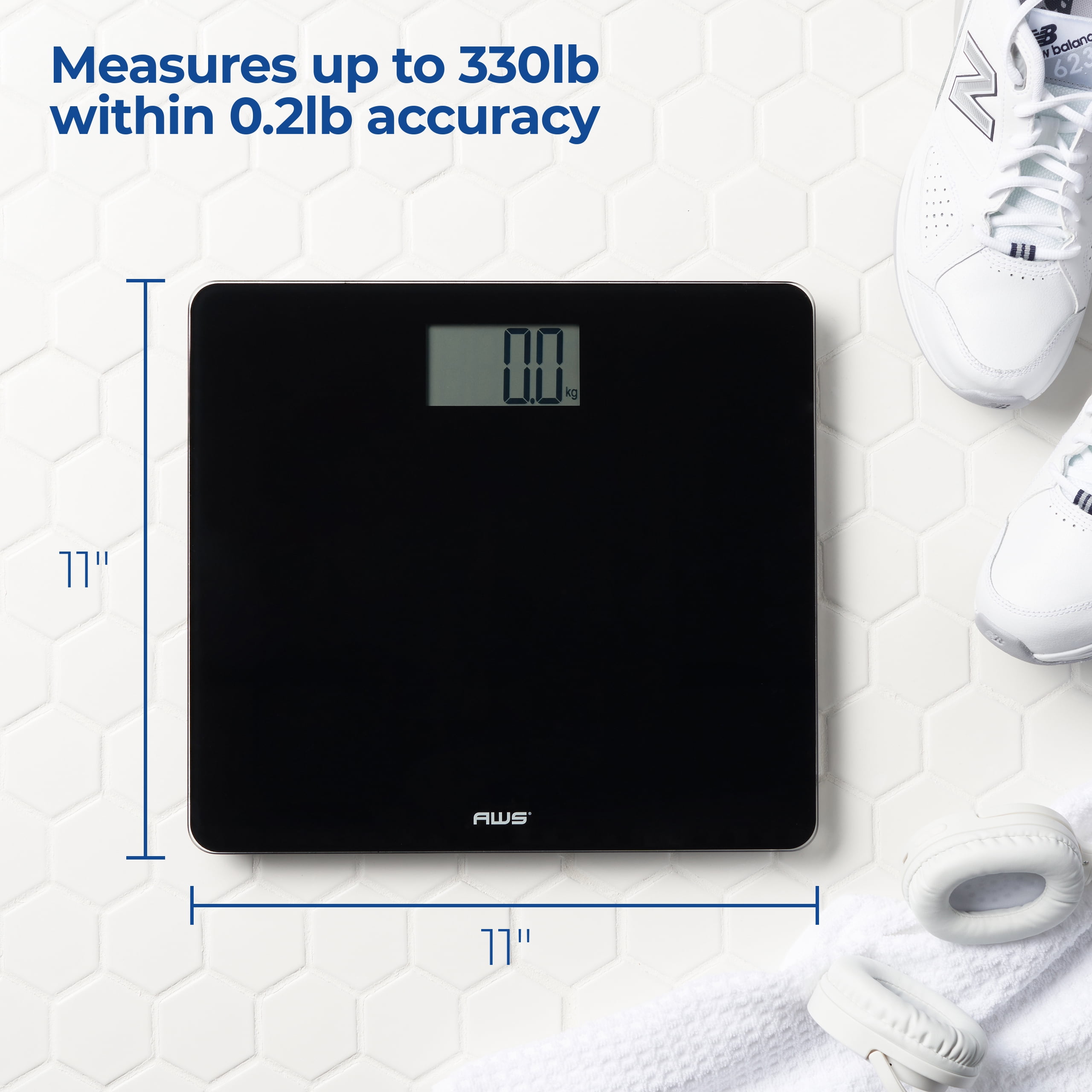 American Weigh Scales Clear Tempered Glass High Precision Digital Large LCD  Display Bathroom Body Weight Scale 330LB Capacity