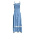 thumbnail image 5 of Women Summer Dresses 2024 Spaghetti Straps Sleeveless Smocked Rickrack Trim Boho Style Flowy Loose A-Line Midi Dress White,M, 5 of 6