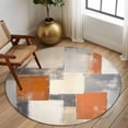 thumbnail image 3 of Burnt Orange Grey Round Rugs 5ft, Oil Painting Modern Abstract Art Non Slip Washable Rug Runner, Low Pile Indoor Floor Carpet Mat Bathroom Rugs for Living Room, Bedroom, Kids Room, 3 of 9