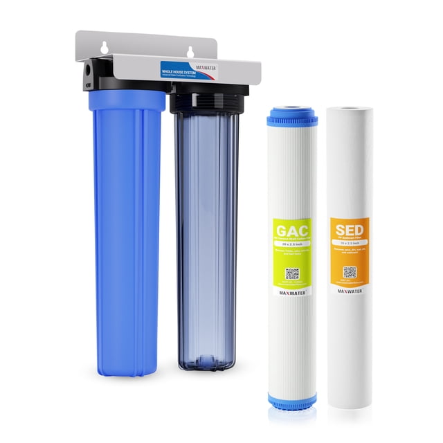 Max Water 2 Stage Whole House (20 x 2.5 Inch), Water Filtration System - Sediment + GAC