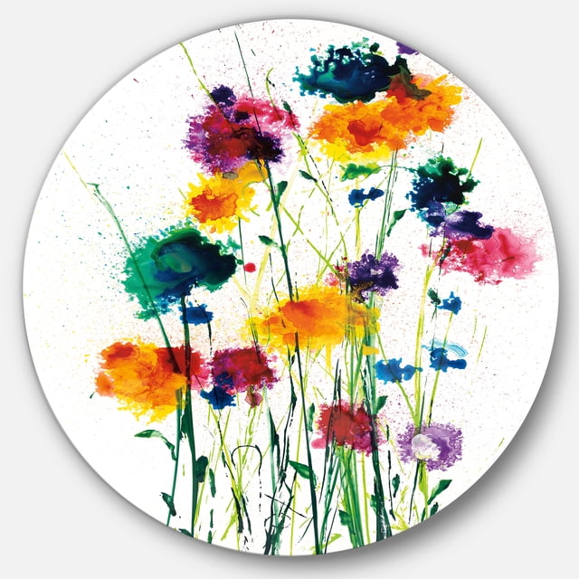 Designart « Aquarelle Indigo, Verte et Jaune » Art Mural Rond en Métal Style Ferme - Disque de 36