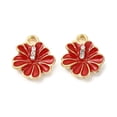 thumbnail image 2 of 100pcs Alloy Enamel with Rhinestone Cadmium Free & Nickel Free & Lead Free Hibiscus Flower Charm Light golden Red 14x12x4mm Hole: 1.6mm, 2 of 3