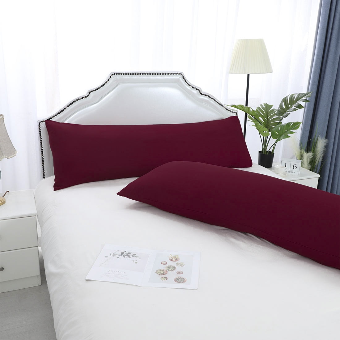 Unique Bargains Microfiber Solid Long Body Pillowcases, 2-Pack Wine 20" x 54"