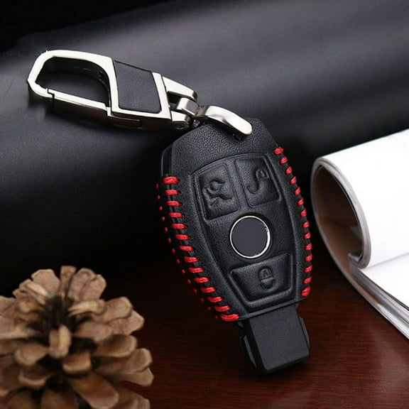 Leather Car Key Case Fob Cover Chain for Mercedes Benz Remote 3 Buttons