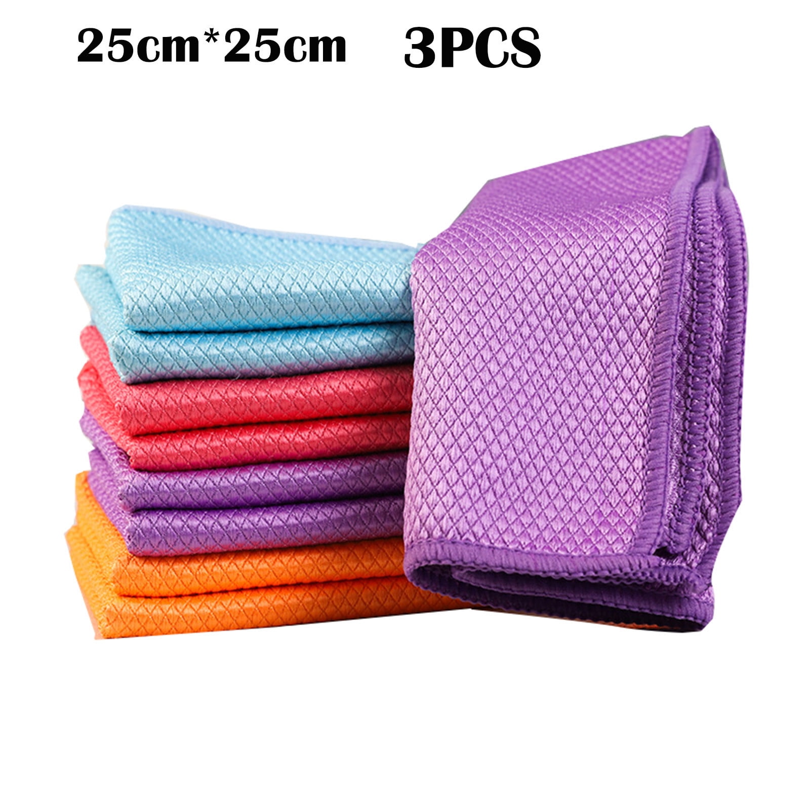 3pcs Random Color Checked Dish Cloths Kitchen Cleaning Absorbent