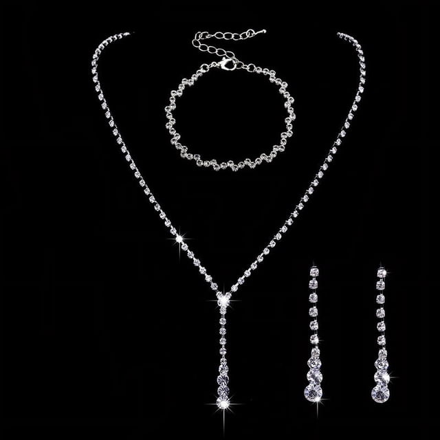 Nvzi Conjunto de joyería nupcial, collar de cristal, pulsera, pendientes, conjunto para novia, dama de honor, fiesta de graduación, conjunto de joyería, accesorios, B03