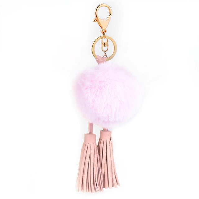 Llavero de aleación con borlas de PU a la moda (bola rosa claro con borlas rosadas)