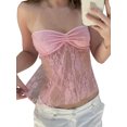 thumbnail image 1 of ZAXARRA Women's Lace Floral Tube Tops, Mesh Sheer Front Ruched Strapless Backless Slim Display Navel Cropped Tank Tops Vest, 1 of 9