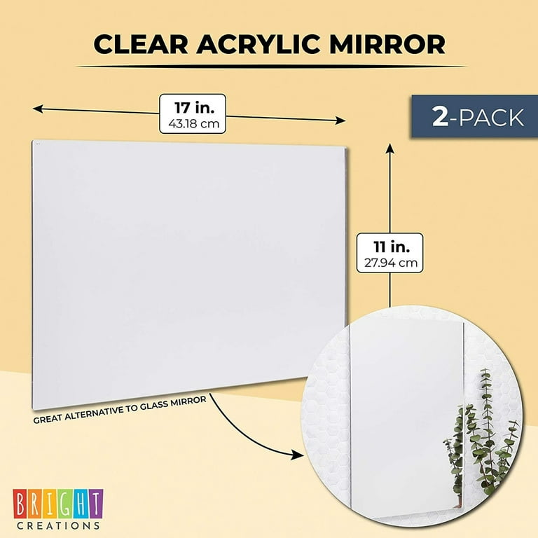 Bright Creations 2 Pack Acrylic Mirror Sheets for Wall Decor, 3mm 17x11  Shatter Resistant Frameless Tiles for Mounted Mirror, Bedroom, Home Gym