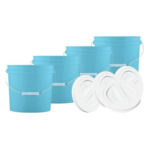 2 Gallon Aqua Buckets with Lids (4 Pack) - Food Grade, BPA Free, Made in USA - Stackable Pails with Handles for Storage & Transport