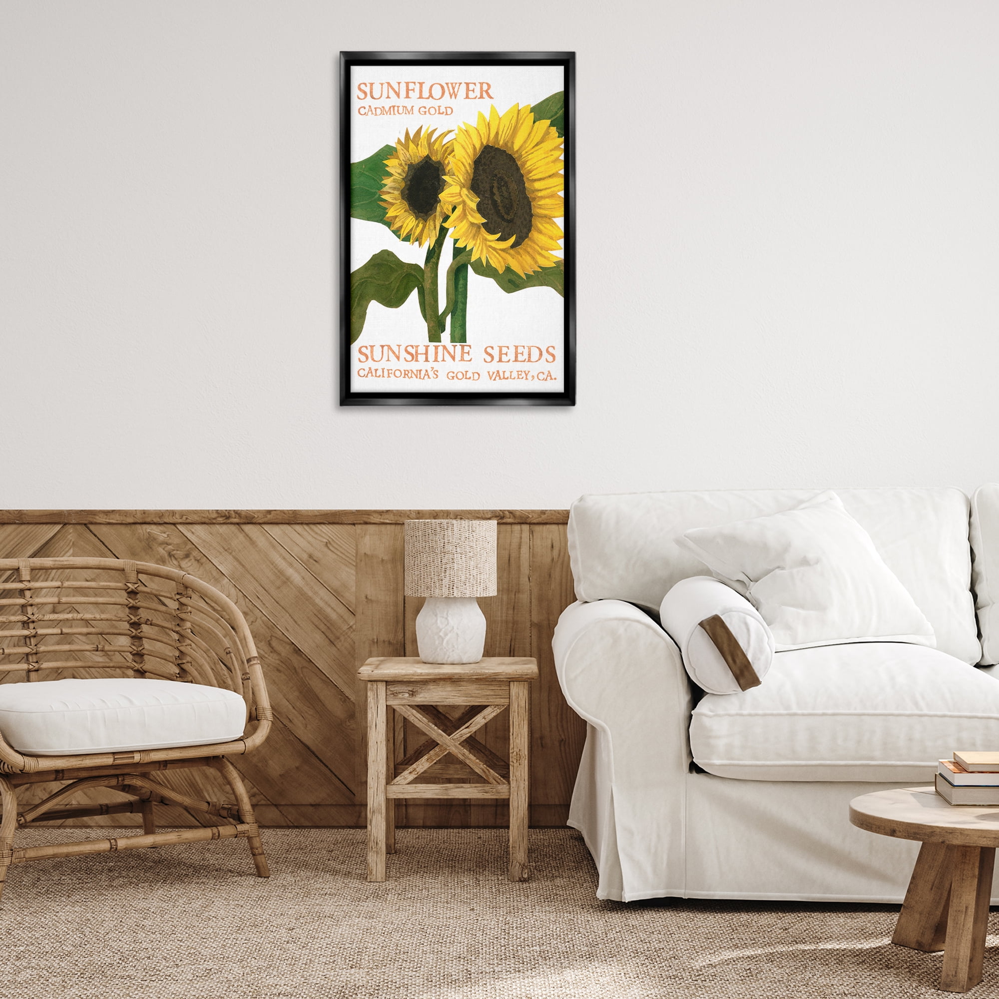 Stupell Industries Sunflower Seeds Design Typography Painting Black Floater Framed Art Print Wall Art, 21 x 31