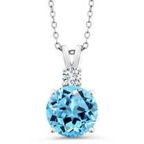 Gem Stone King 925 Sterling Silver Swiss Blue Topaz and White Lab Grown Diamond Pendant Necklace for Women (4.73 Cttw, Gemstone November Birthstone, Round 10MM, with 18 inch Chain)