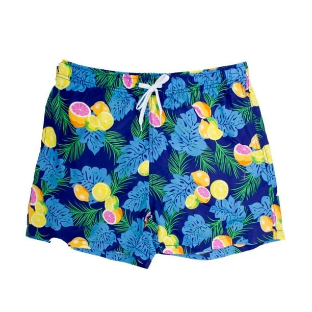 Traje de baño para caballero Forte Underwear Modelo Copacabana, Estilo short corto, Estampado azul con limones