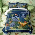 thumbnail image 2 of Manfei Cute Dino Animals Twin Quilt Set,Kawaii Plant Pterosaur Twin Coverlet Set,Navy Green,2 Pieces,1 Bedspread and 1 Pillowcase, 2 of 7