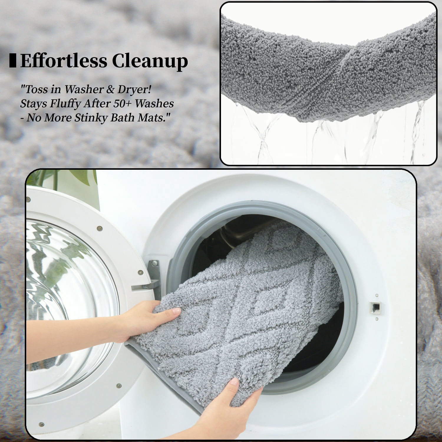 Yamaziot 3pcs Bathroom Rugs Set with U-Shaped Mat, Non Slip, Quick Drying, Ultra Soft and Water Absorbent Bath Rug Carpet Machine Washable Rug, Gray