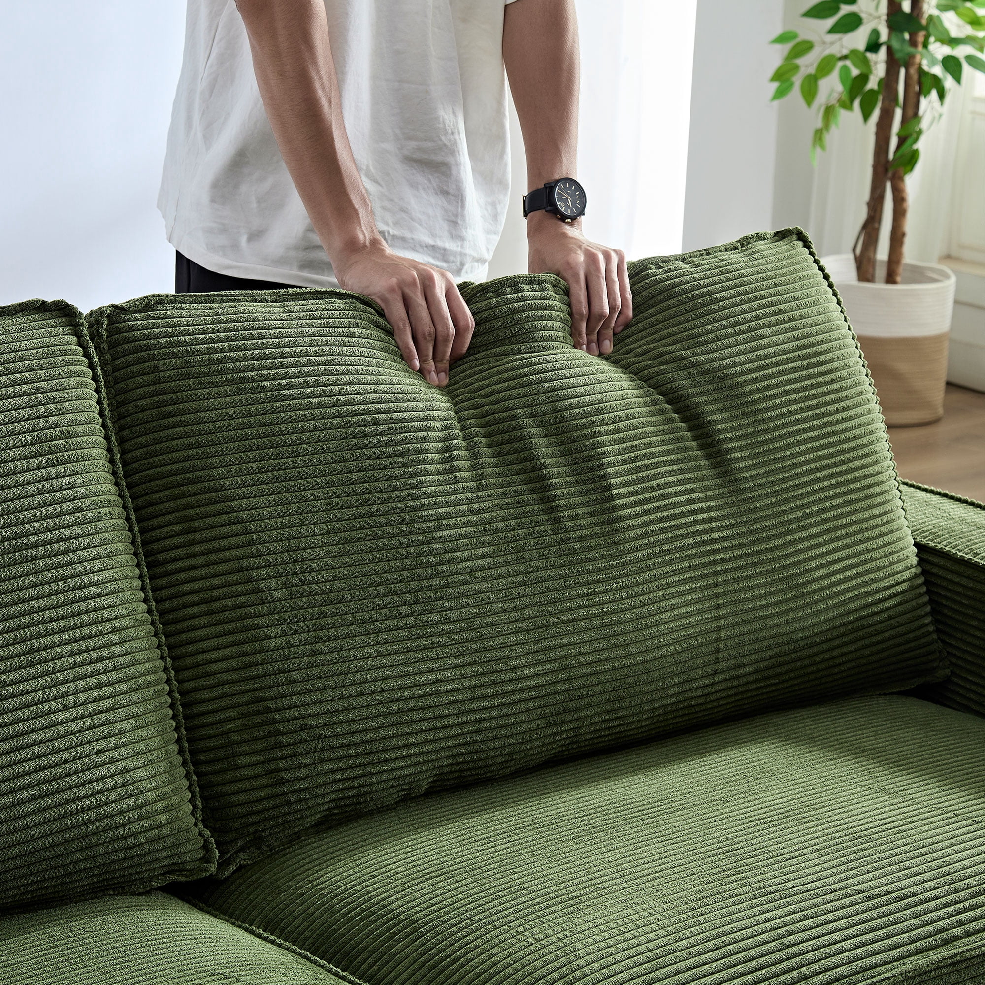 Aukfa 87" Comfy Sofa for Living Room,Deep Seat Loveseat Couch with Cupholder, Corduroy, Green