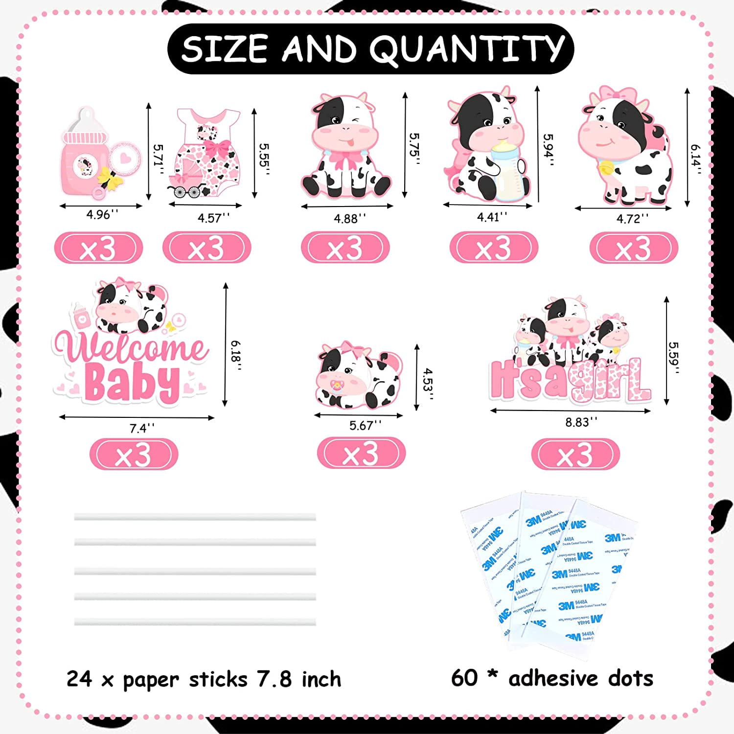 24 Pieces Cow Centerpieces for Tables Baby Shower, Cow Theme Table Toppers, Cow Baby Shower Centerpieces Decorations Girl for Farm Animal Birthday Party Supplies