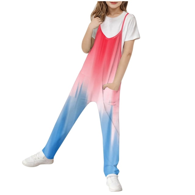 Odeerbi 5-14 Años de Chicas Jumpsuit de Verano Camisole Romper Primavera Casual Transpirable Montón Cómodo Correos Babero Pantalones de Juego