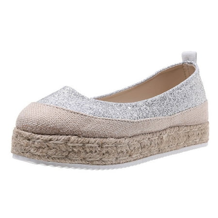 

Womens Flat Shoes Espadrilles Round Toe Stitching Flat Shoes Shiny Platform Shoes Women Casual Loafers Low Heel Women S Shoes HSMQHJWE