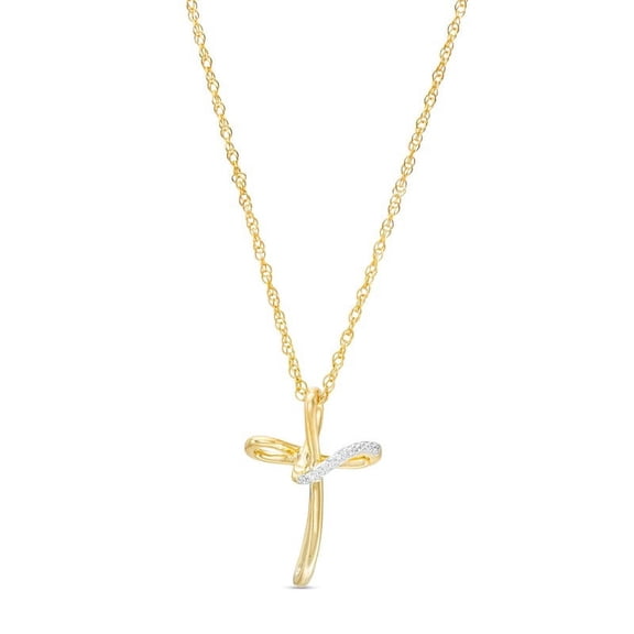 0.10 Ct Brilliant Round Cut Real Diamond Cross Pendant Necklace for Women Solid 14K Yellow Gold With 18 inches chain