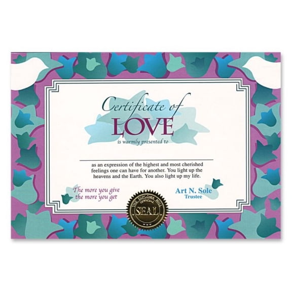 Beistle Certificate of Love Certificate - 5" x 7" - Set of 6