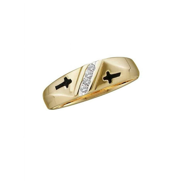 10kt Yellow Gold Mens Round Diamond Single Row Cross Wedding Band 1/20 Cttw