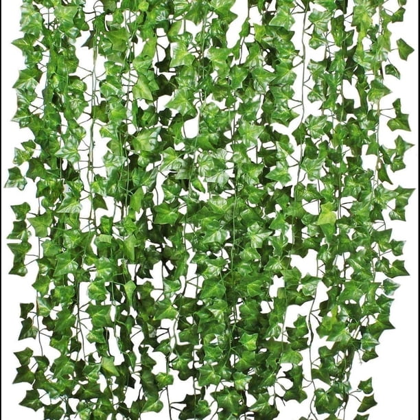 Xiao Hua Juego de 24 piezas de corona de flores artificiales de simulación de hojas de hiedra, planta colgante verde, vid, pared de boda, decoración de sala de fiestas