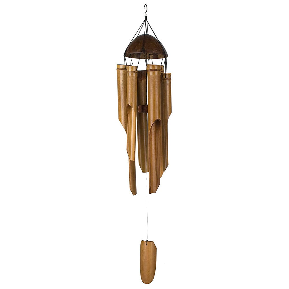 Big Bell Tube Coconut Wood Handmade Wind Chime Decorations for Indoor and Outdoor Wall Hanging LLDWORK Bamboo Wind Chimes 1pcs 