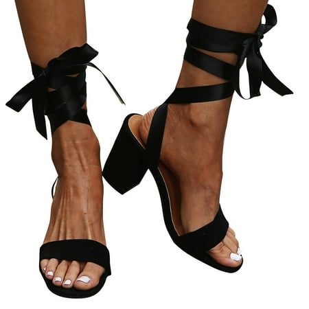 

VKEKIEO Open Toe Wedge Sandals For Women High Heel Thick Black