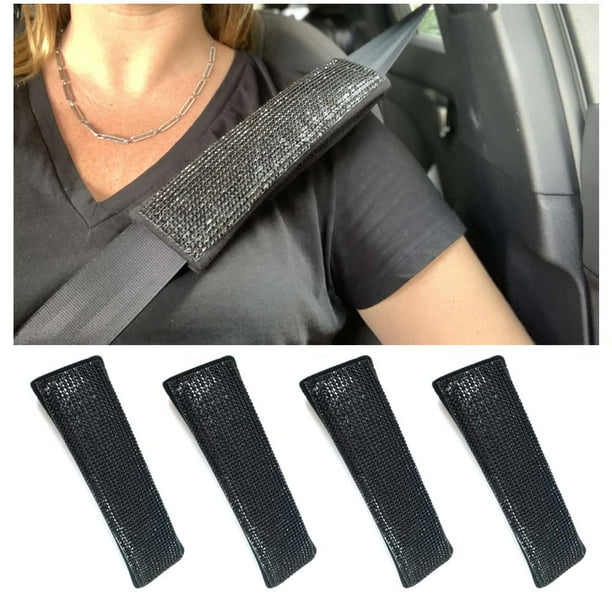 4x Seat Belt Shoulder Pads Bling Cushion Black Crystal Car Pillow Cover Com - How To Make A Seat Belt Shoulder Pad