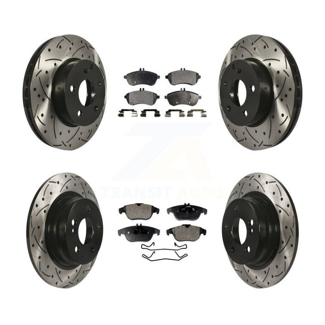 Transit Auto Front Rear Coated Drilled Slotted Disc Brake Rotors and Semi-Metallic Pads Kit for Car Mercedes-Benz C250 C230 KDF-100354
