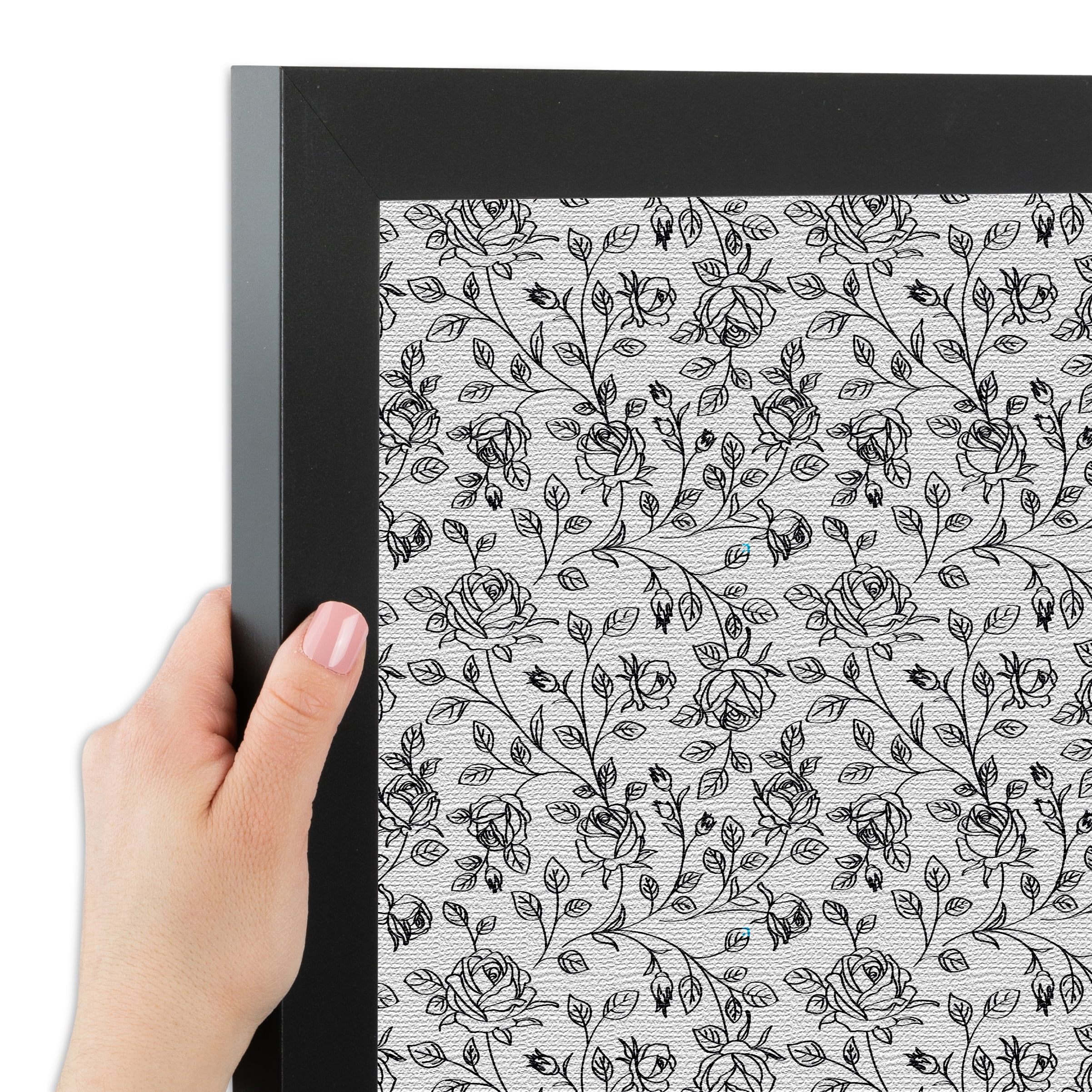 PinPix 17x17 Custom Cork Bulletin Board Floral Black Roses Poster Board Has a Fabric Style Canvas Finish, Framed in Floral Black Roses, by ArtToFrames (PinPix-165)