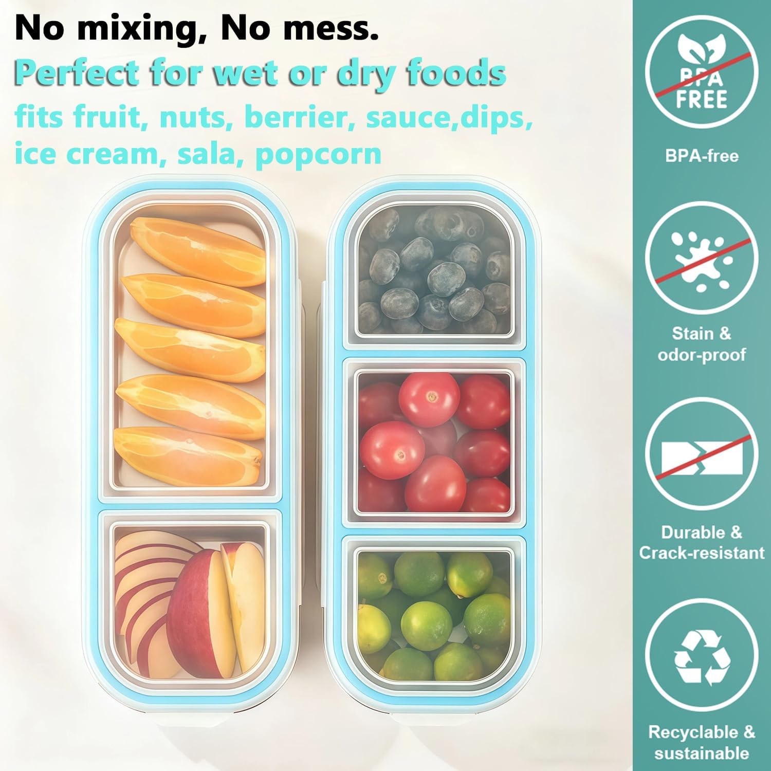 4Pack Food Storage Containers with Airtight Lid, Stainless Steel Snack Containers, Leak Proof Metal Lunchbox with Compartment and Spoon, Lunch Box Bento Box for Home ,Office, Travel, Meal Prep, Blue